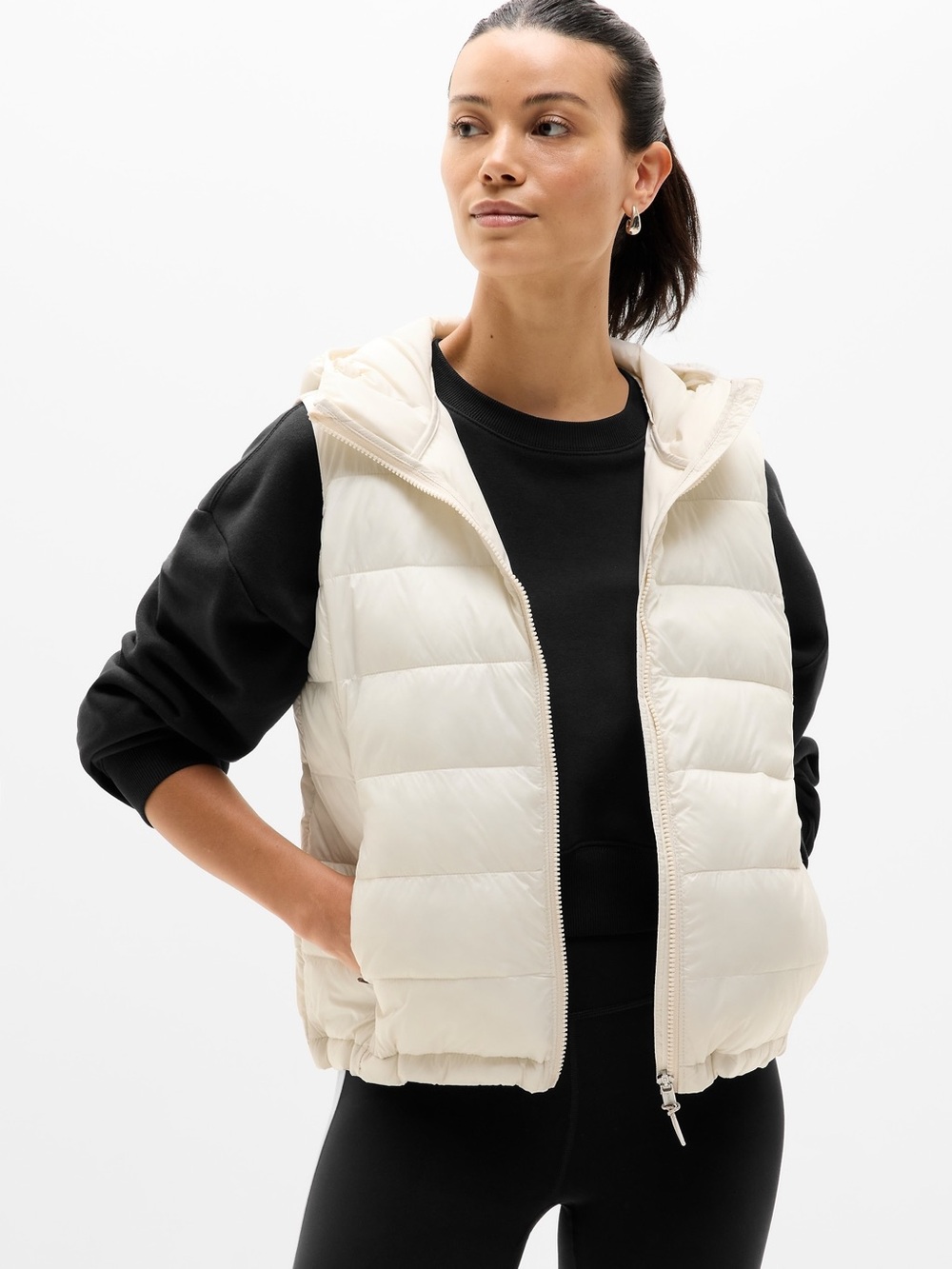 Athleta Aire Hooded Puffer Vest Size Large